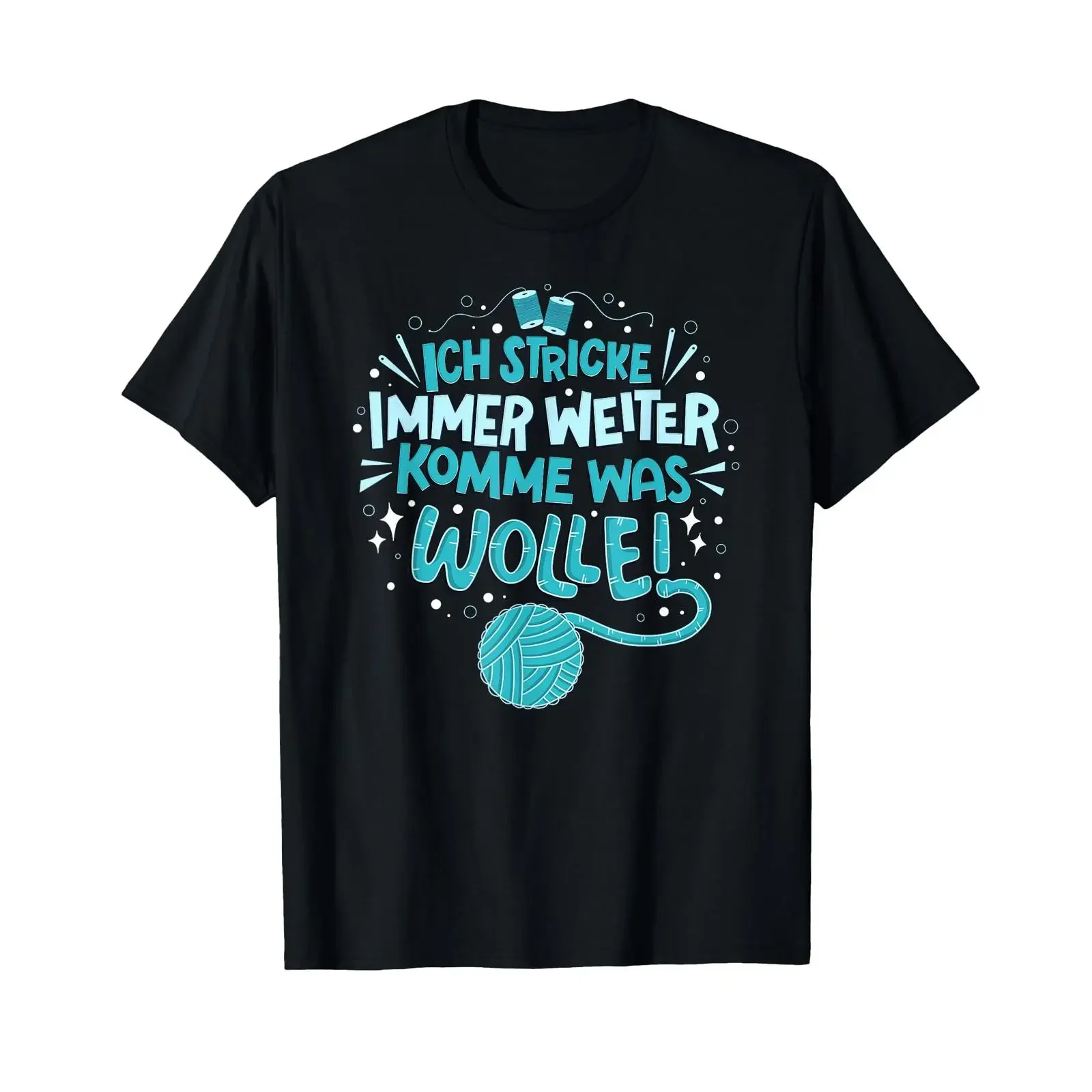 T Shirt with German Text Ich stricke immer weiter Komme was Woll Language vintage Washed Top For Everyday Wear streetwear