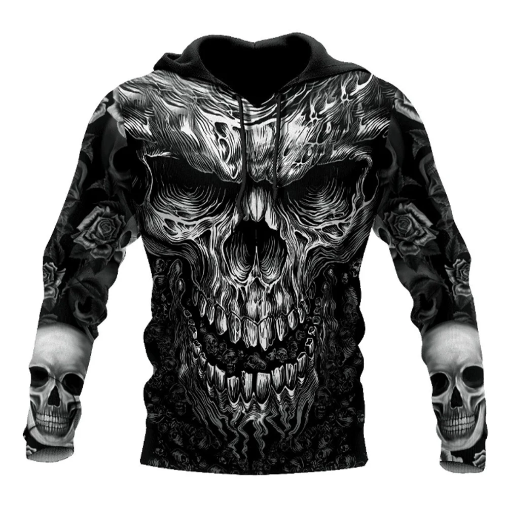 

2025 Men's Fashion Four Seasons 3D Print Hoodie, 3D Skull Print, Fashion Horror Hoodie