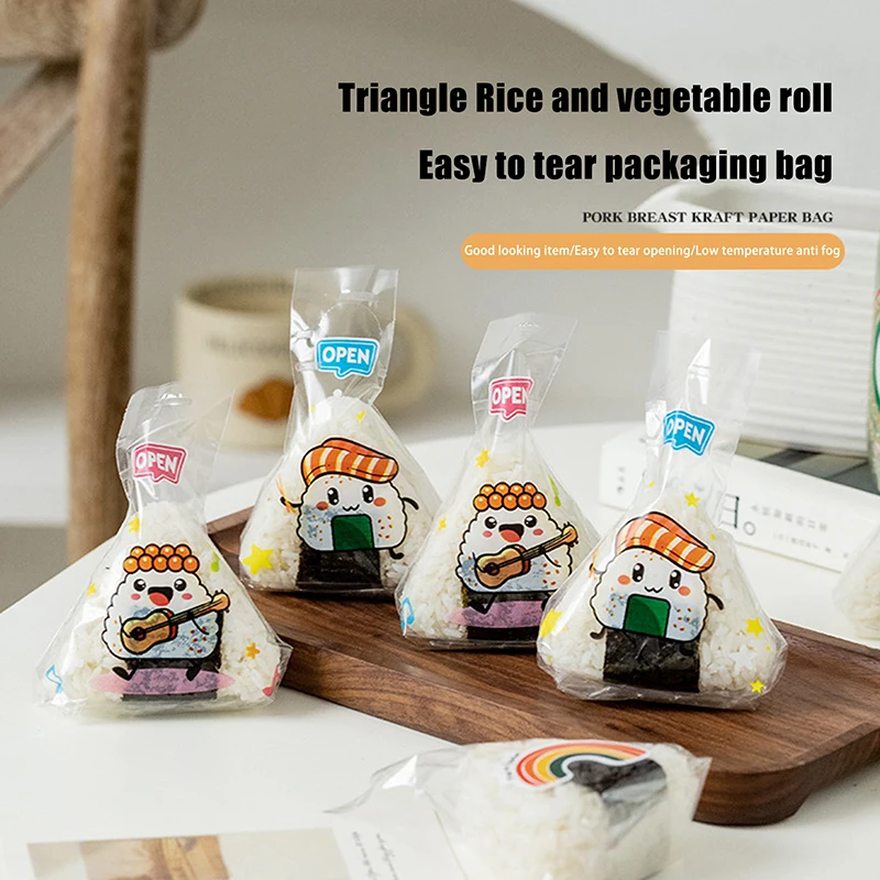 100/50Pcs Hot Cute Cartoon For Triangle Rice Ball Packaging Bag Nori Onigiri Sushi Bag Sushi Making Mold Kids Bento Accessories