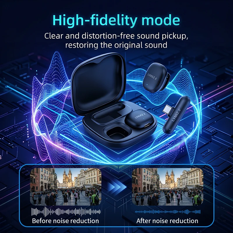 LYNXZ Wireless Microphones Portable Microphone Lavalier AI Noise Reduction USB C / IOS Plug for Interview Video Podcast Vlog