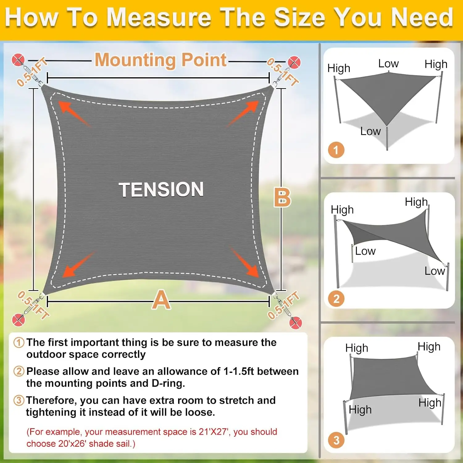 Curved Sun Shade Sail 20'x26' Dark Gray Rectangle UV Block Canopy for Patio Garden Backyard Heavy Duty Permeable 185GSM Custom Size