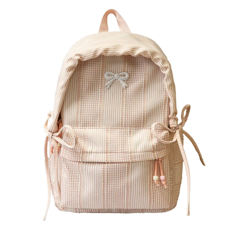 New Striped Backpack Student School Bag Commuter Large Capacity High Appearance Cute Backpack Simple Fresh Style