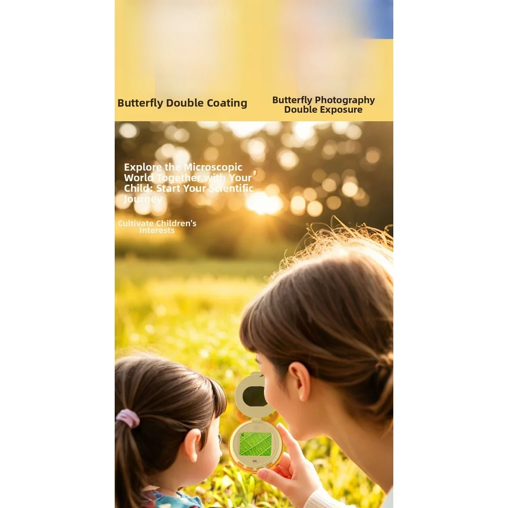 Microscópio digital educacional para crianças com tela IPS de 2 polegadas Câmera com zoom 4X Lente dupla e iluminação LED embutida