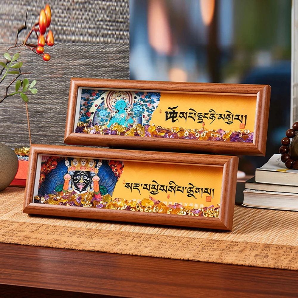 Wooden six-character mantra Buddha statue Thangka ornament, Tibetan Zakirham Thangka Crystal ornament, Zen home Decor ornaments view 3