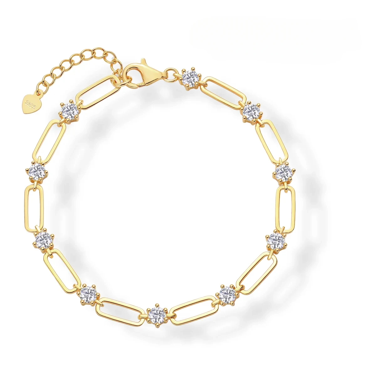 

925 Silver Gold-Plated Bracelet with Moissanite Diamonds – Elegant Chain Design, Sparkling and Sophisticated