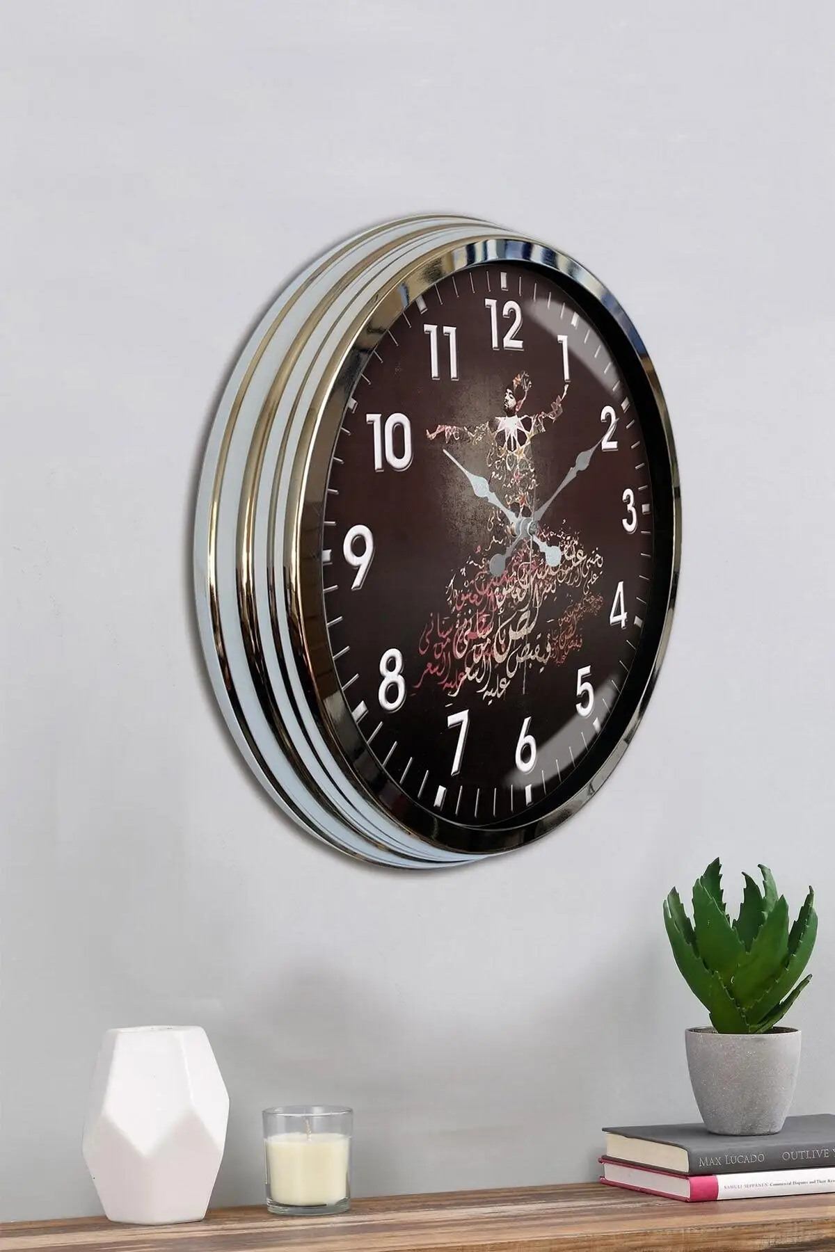 DOLBOVI wall clock 40 Cm Metal chrome color religious model