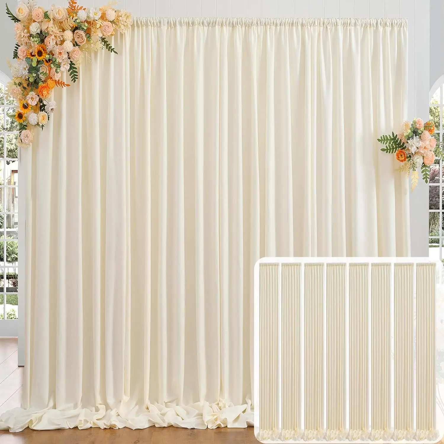 

40ft×10ft Thick Ivory Backdrop Curtains for Parties, 8 Panels 5×10ft Ivory Backdrop Drapes for Wedding Birthday Baby Shower Home