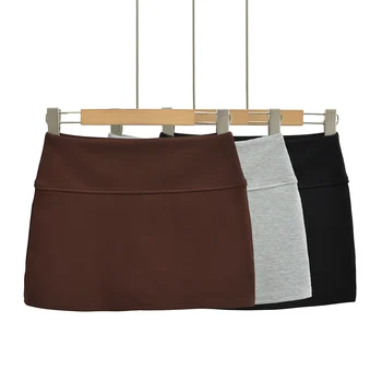 Zwarte minirokken voor dames kawaii rok harajuku mode gebreide kokerrok grijsbruine dubbellaagse rok met veiligheidsshort