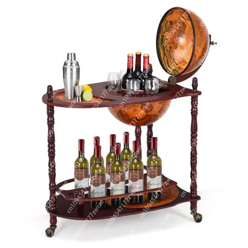 Vintage Rolling Wine Bar Cart with Extra Shelf Globe Style Storage Cart