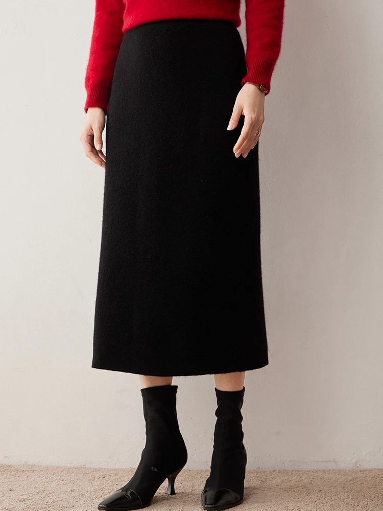 Women 100% Cashmere Half-Length Skirt Autumn Winter Office Lady Style Cashmere Skirts Straight High Quality Cashmere Knitwear