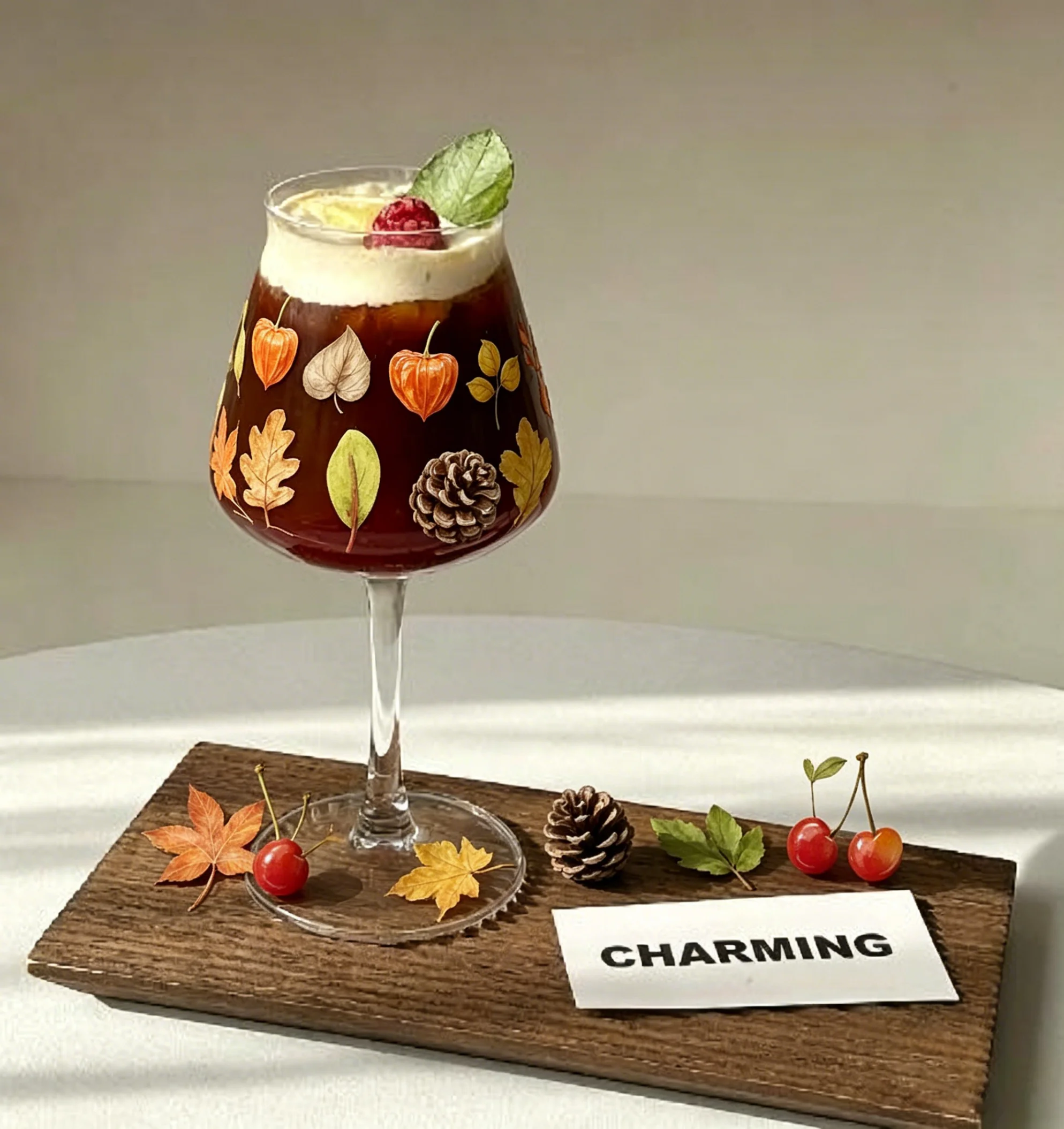 16oz Glass Cup UV DTF Wraps Soft Watercolor Neutral Autumn Maple Ginkgo Pinecone Cherry Fall Harvest Waterproof Rub On Stickers