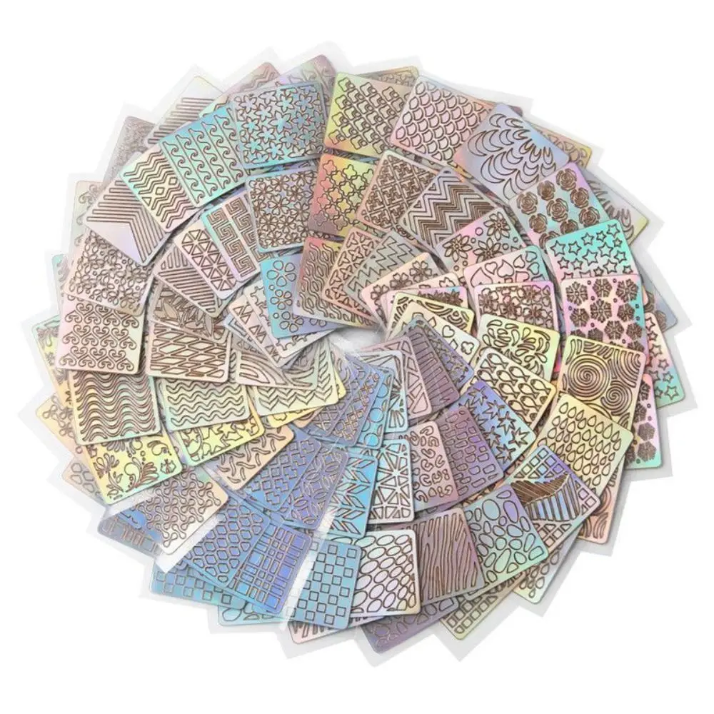 6/12/24/26 個レーザーネイルステッカーセットホログラフィック中空絵画テンプレート DIY マニキュアデザインネイルアートステッカーマニキュアツール