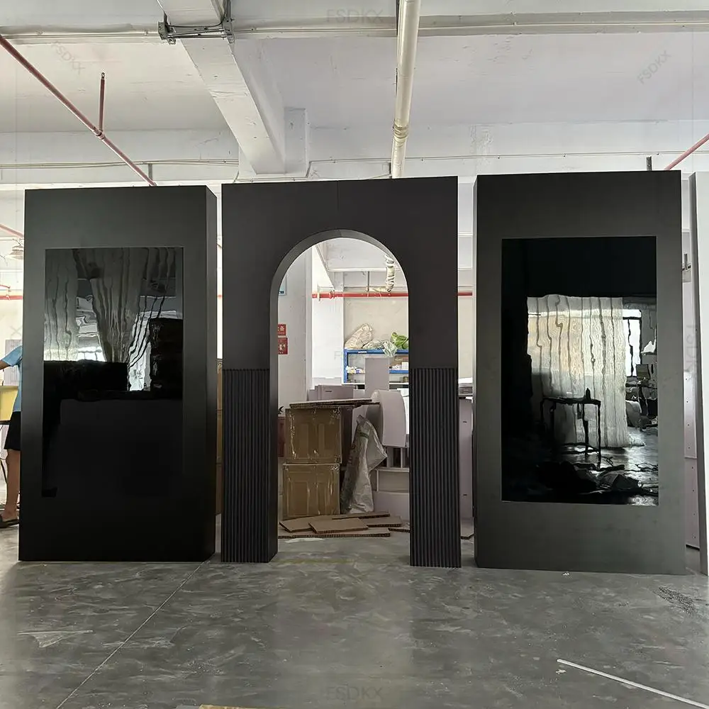 

FSDKX Customizable Luxury Wedding Banquet Black Mirror Acrylic 3D Stereoscopic Arc Arch Wedding Backdrop Panel Decoration Board