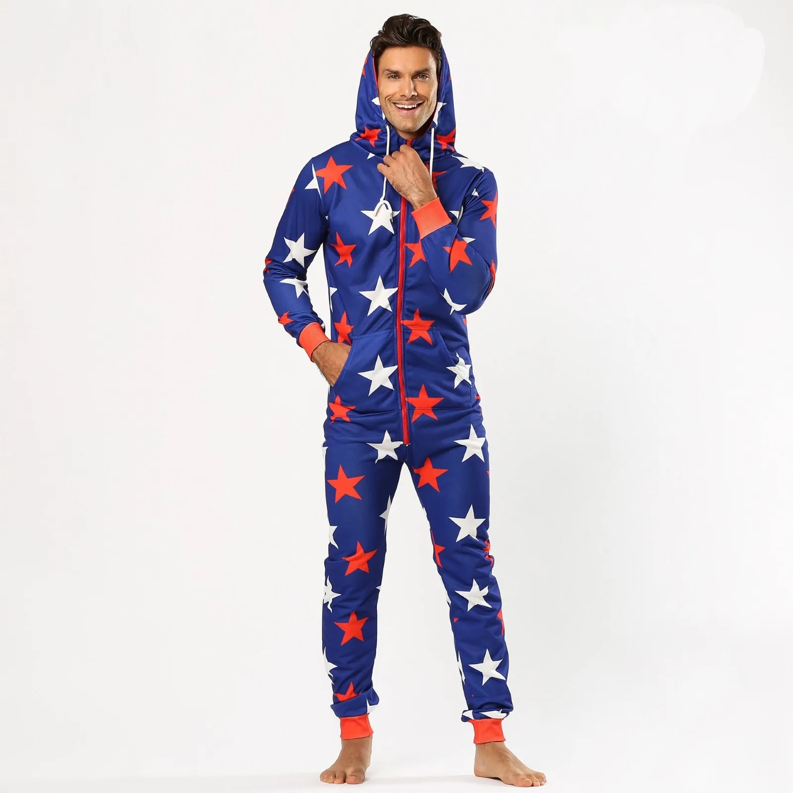 Men Warm Onesie Print Sleep Lounge Adult Sleepwear One Piece Pyjamas Male Jumpsuits Hooded Onesies Warm Jumpsuit Nightwear Gift