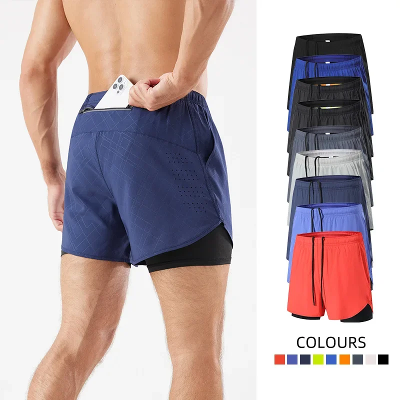 

Men Sportswear Double-deck Training Sport Shorts Pant Summer 2 in 1 Jogging Clothing Gym Marathon Running Fitness Beach Shorts