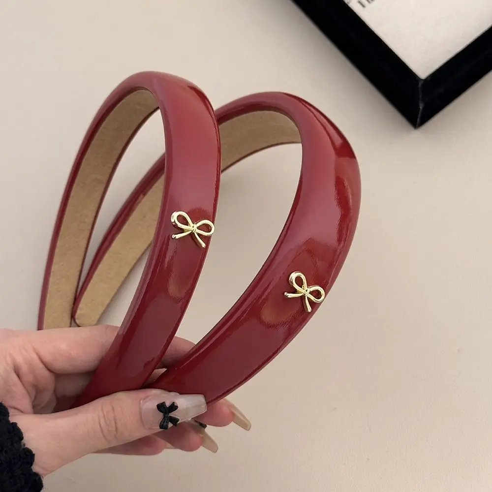 

1Pcs Durable PU Leather Red Headband Wash Face Elegant Retro Hair Hoop Female Wide HairBand for Women