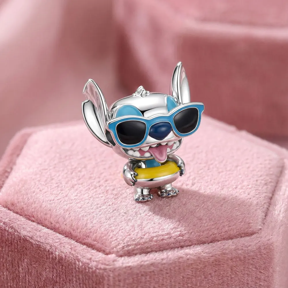 DSNステッチチャーム ディズニーステッチ エナメルビーズ 漫画風キュートチャーム スネークチェーンブレスレット用 POPスタイル ジュエリーアクセサリー