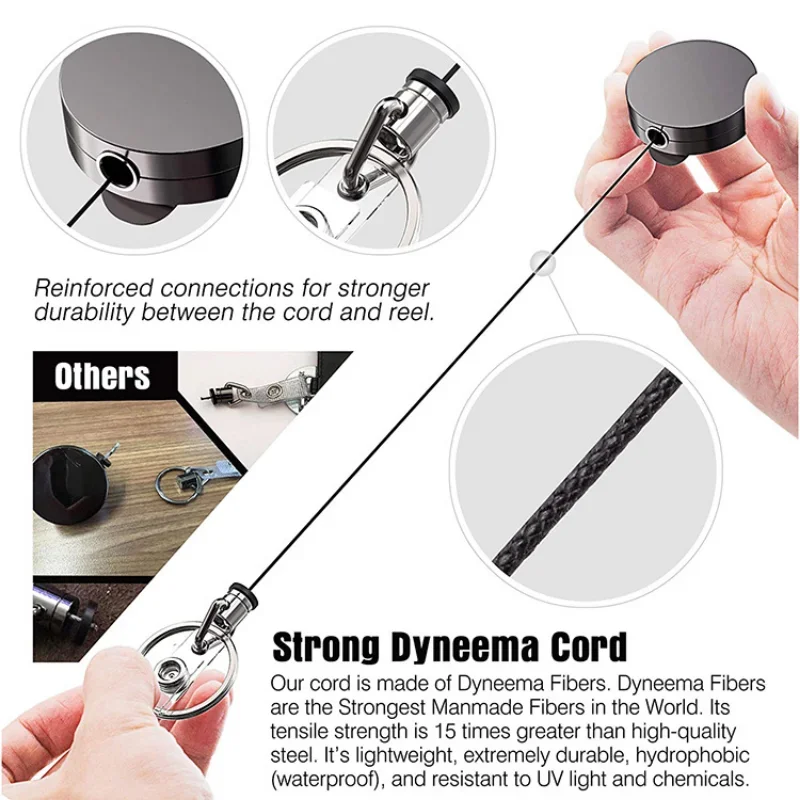 1pc Metal Pull Button Retractable badge reels Belt Keychain High Elastic Recyclable Cable Puller Key Chain for ID Name Card