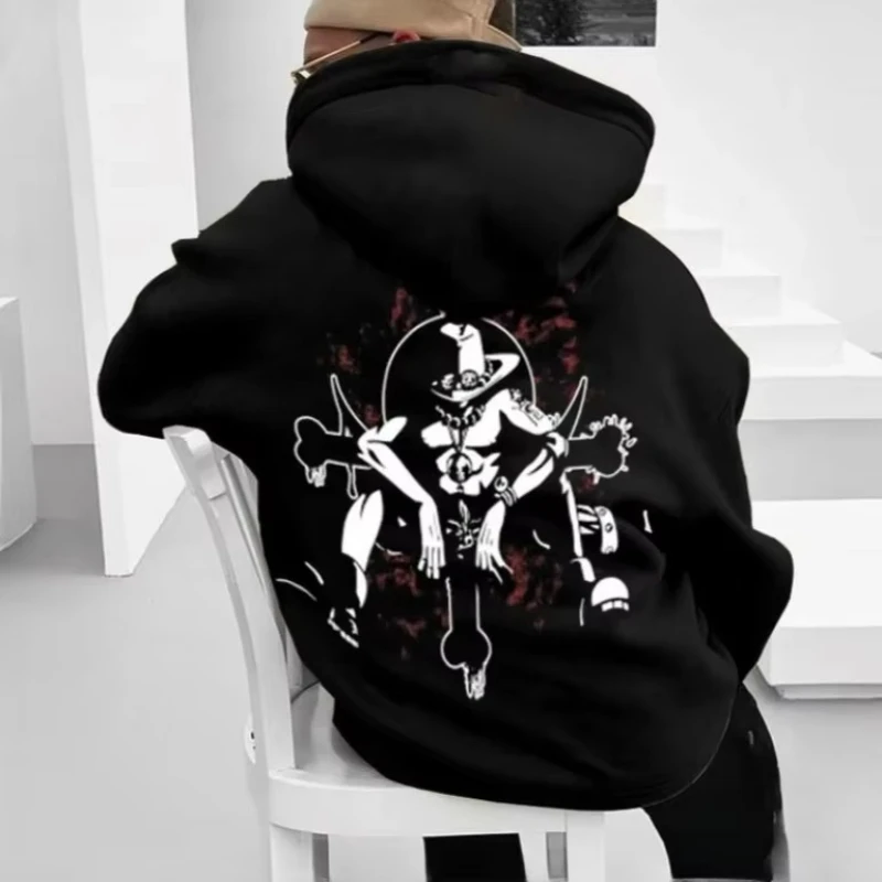 

Japanese Animation A Printed Retro Hoodie Oversized Men's Sweatshirt Autumn Casual Y2k Loose Cotton Women's Long-sleeved Top