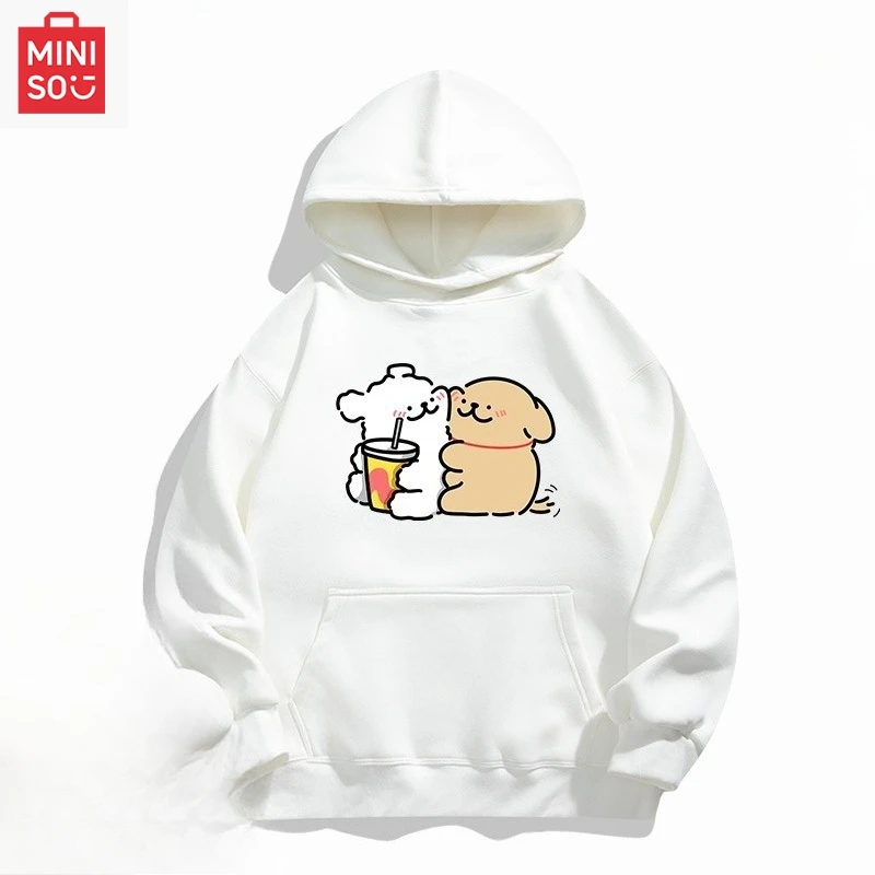 

MINISO co-branded Maltese printed hoodie with hood loose cartoonish multi-functional casual and cute girl