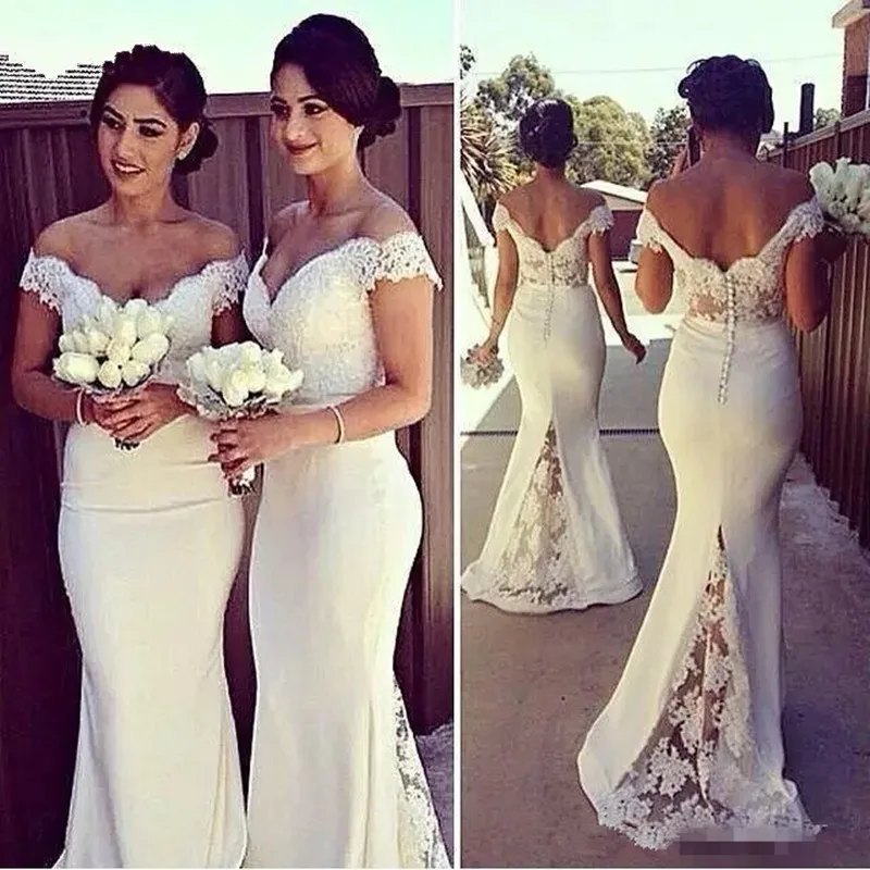 Vestidos de dama de honor de sirena con escote Corazón, Sexy, hombros descubiertos, apliques, hasta el suelo, Formal, fiesta de graduación, gran oferta