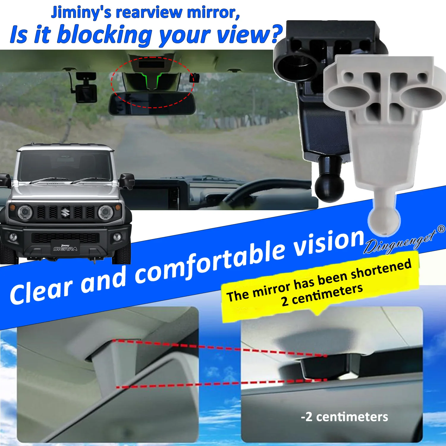 Suporte de Altura para Espelho Retrovisor Interno de Carro Modificado, Atualização de Visão Ampla, Melhora a Visibilidade na Direção, Compatível com Suzuki Jimny JB64/JB74