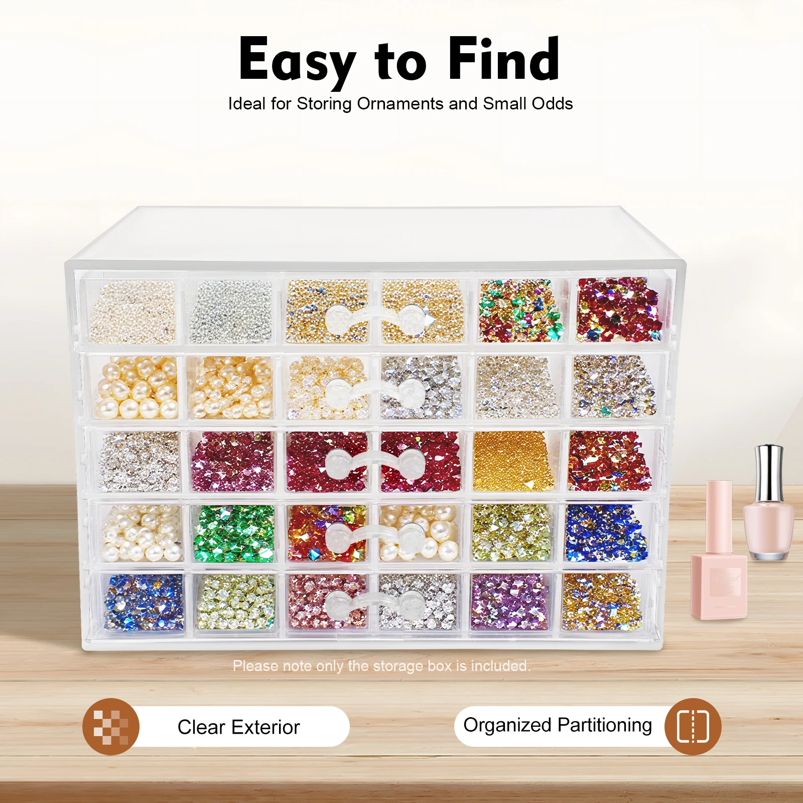 

120 Cells Transparent Nail Art Storage Box Acrylic Drawer 5-Layer Organizer Box for Nail Charm Beads Jewellery Ring Storage