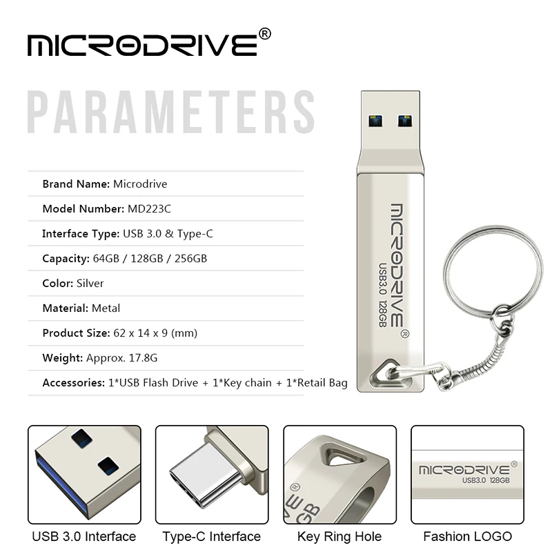 Chiavetta USB 2 IN 1 Chiavetta USB 3.0 e tipo C OTG Pen Drive 64 GB 128 GB 256 GB Chiavetta USB ad alta velocità Chiavetta USB