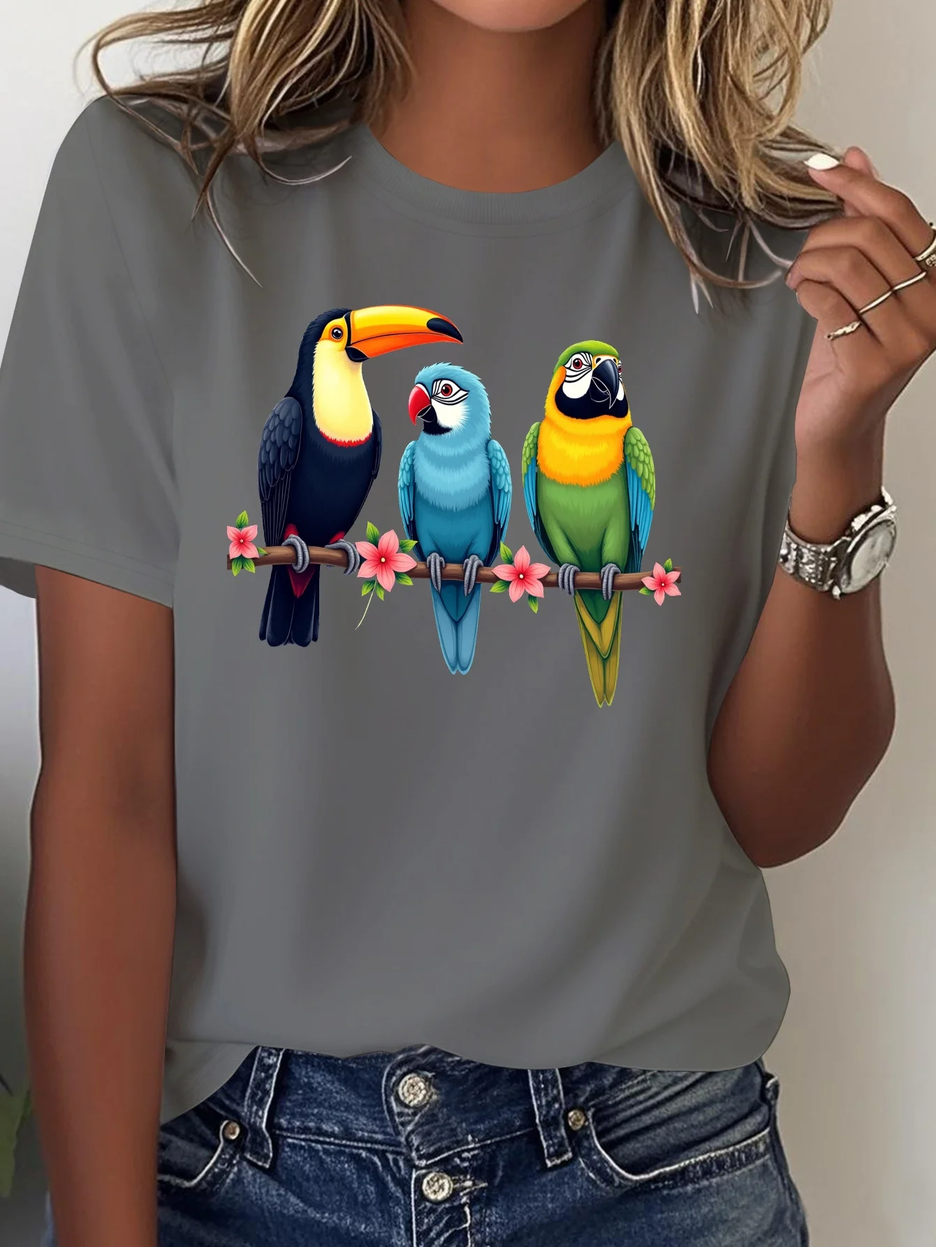 T-shirt confortable pour femme à motif tropical Toucan, respirant et doux, tendance, décontracté et dynamique