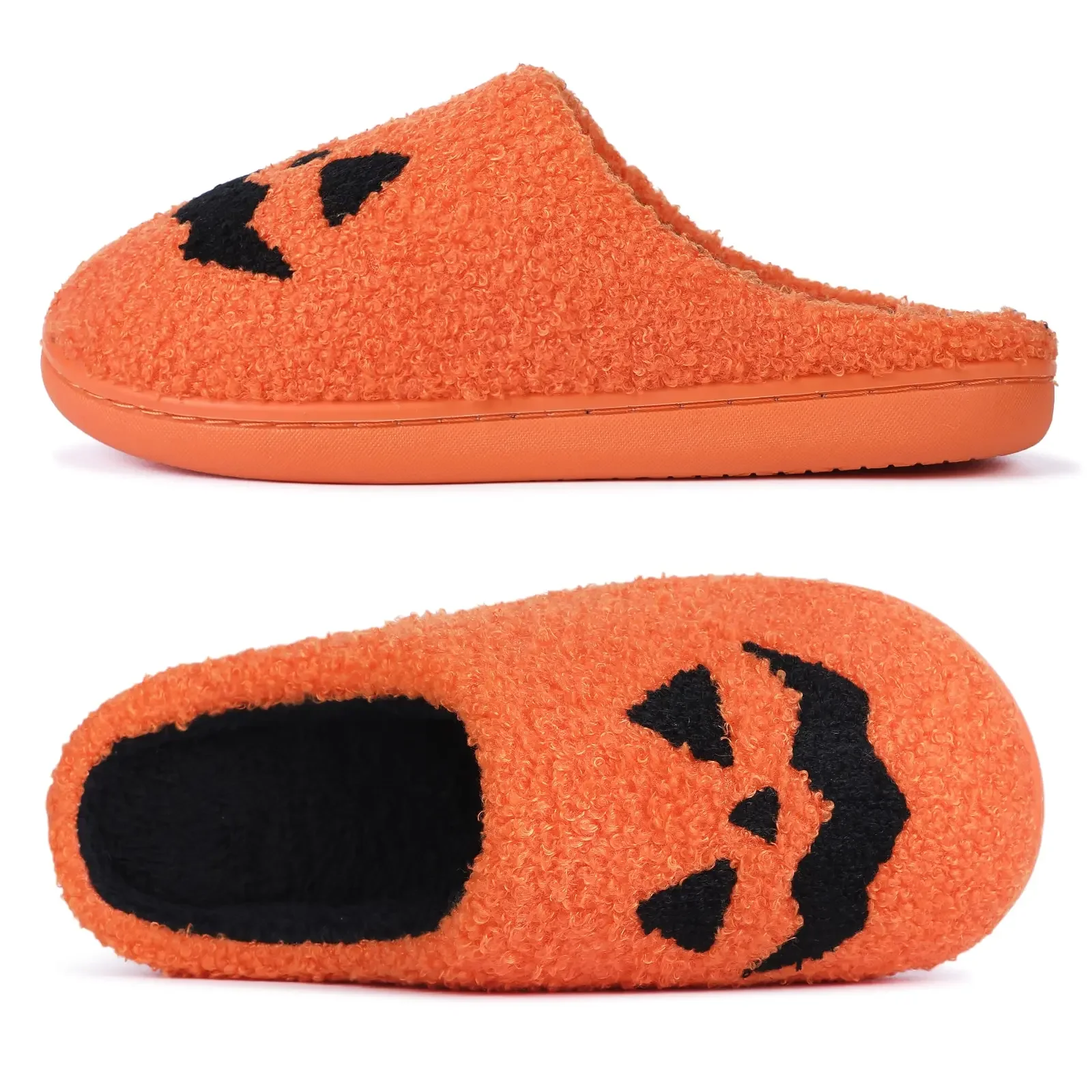 Halloween Pumpkin Slipper Ghost Funny Face Flat Indoor House Shoes Soft Plush Cozy for Women Men Horror Movie Halloween Gifts