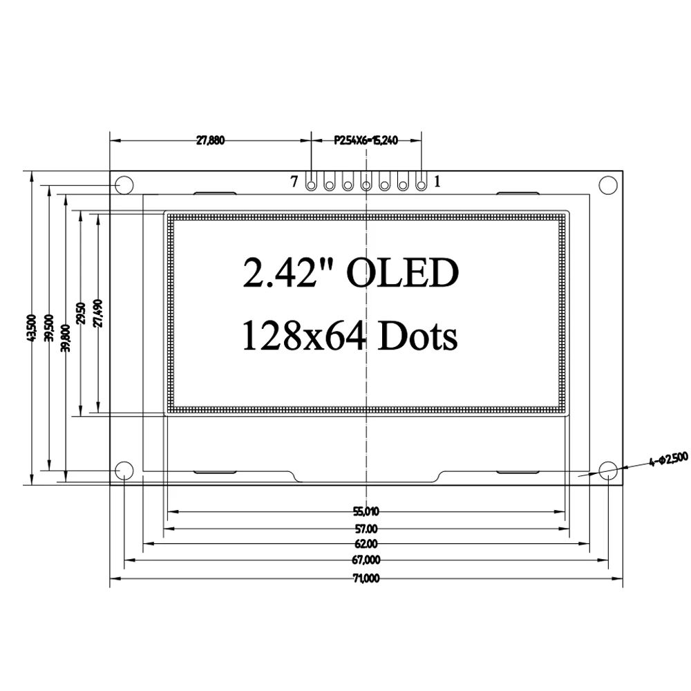 128*64 IIC SPI 7Pin Plugged SSD1309 Driver IC White/Blue/Yellow/Green LCD Screen 2.42 Inch OLED Display Module