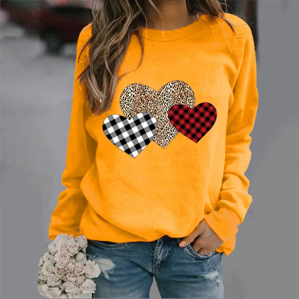 Crew-neck Hoodie Leopard Print Love Print New European and American Valentine\'s Day Hot Sales Sweatshirt Sweatshirts