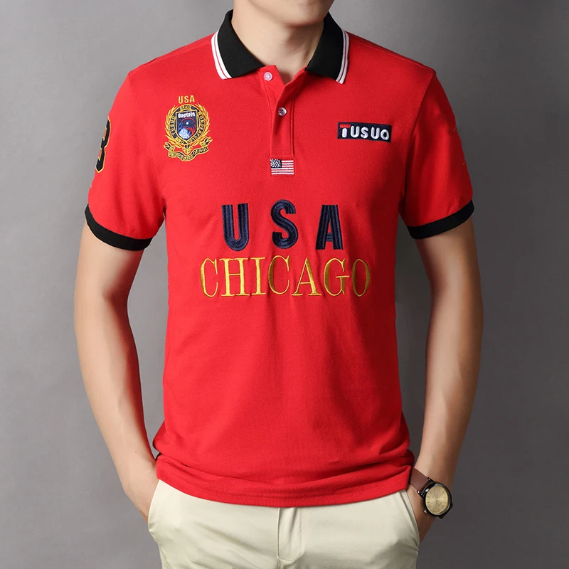 Polo de algodón bordado para hombre, camisa americana de Chicago Royal, ocio, fiesta deportiva, diseño original de color de contraste de lujo