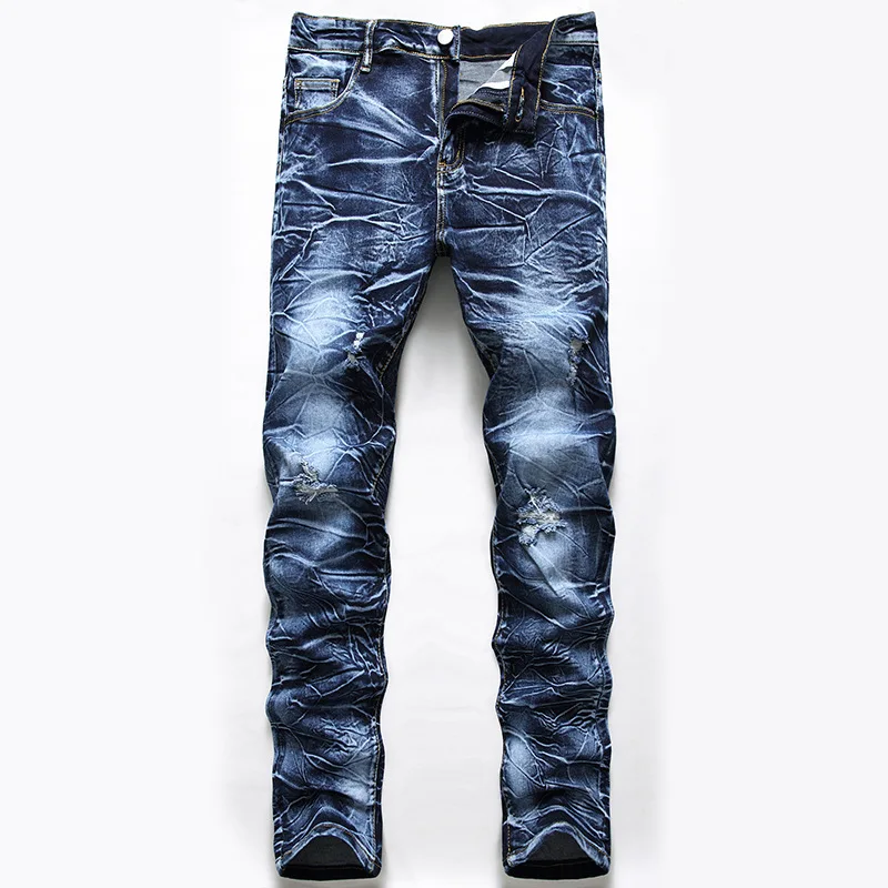 

Men's Fashion Jeans Stretch Ripped Hip Hop Pants Mid-Waisted Casual Pencil Pants Club Night Clothing