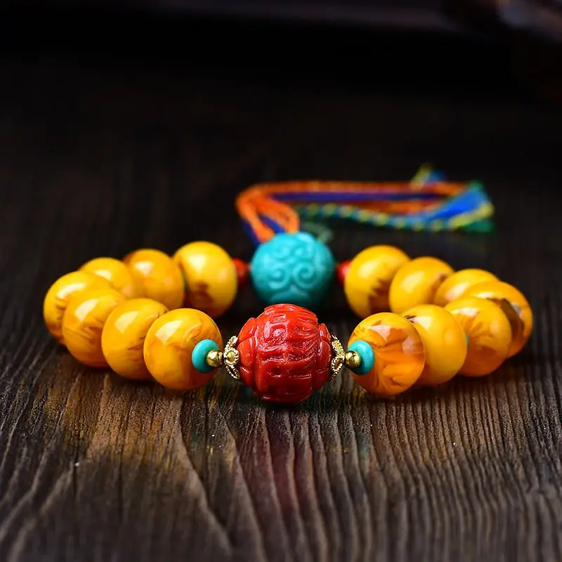 Bracelet en cire d'abeille ambre russe pour hommes et femmes, véritable, jetable, jaune, vieille cire d'abeille, anneau unique, chaîne à main, bijoux de jeu de texte