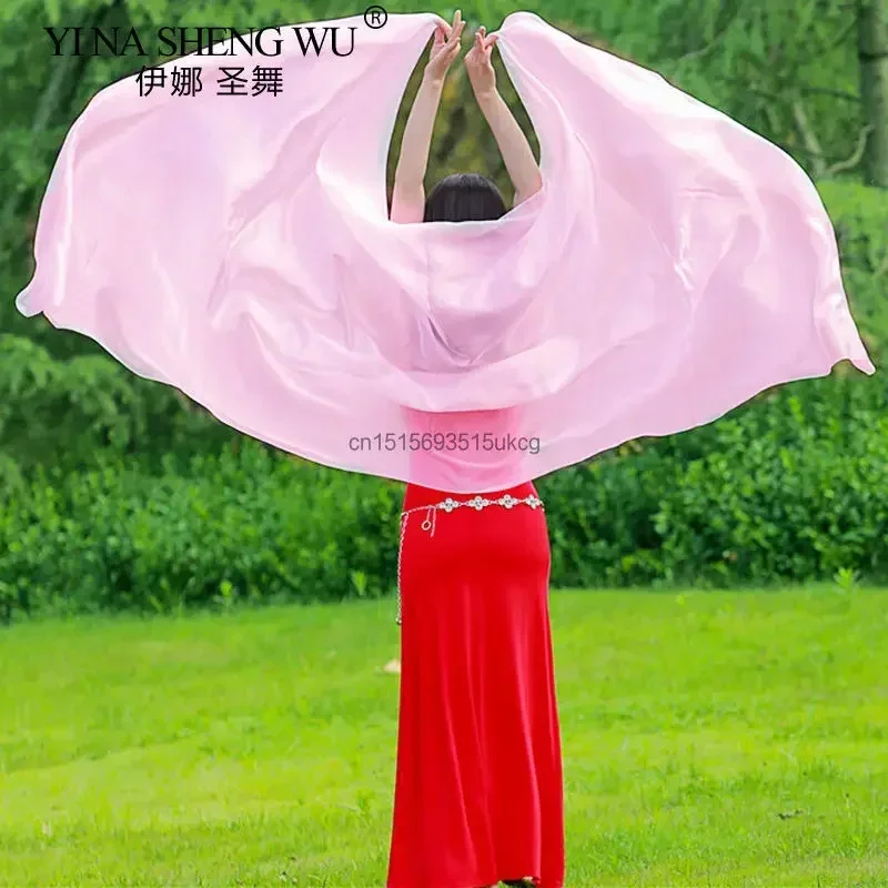 1 Pc Belly Dance Silk Veil 100% Real Silk Pink Scarf Dance Stage Performance Practice Props Hand Dyed Gradient Color Silk Veil