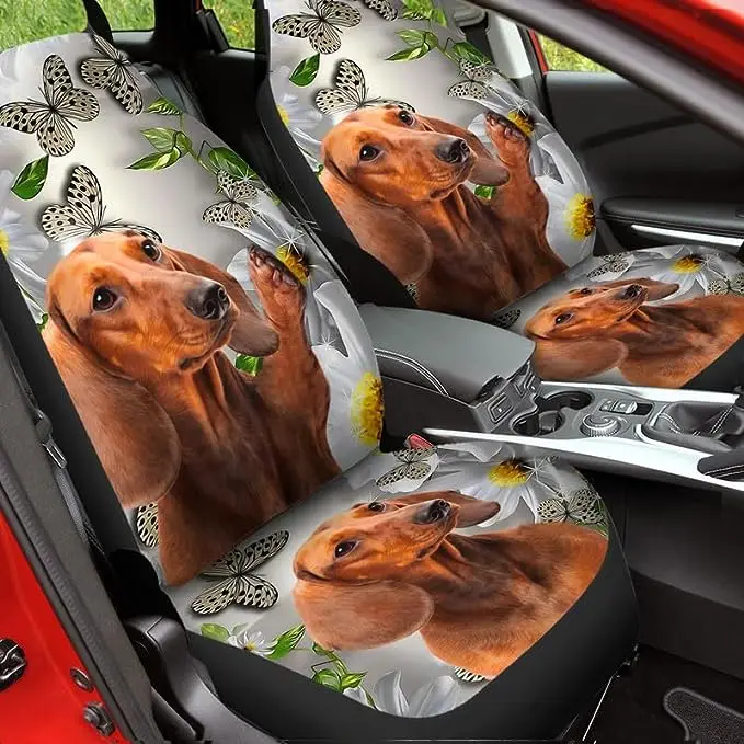 

Car Seat Cover Dachshund Butterfly Print Cute Animal for Men Women Stretch Washable Universal Auto 2PCS Seat Protector Covers