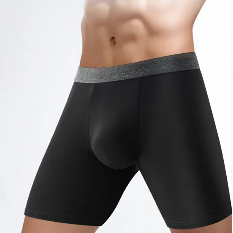 Large Size Men's Long Leg Boxer Shorts High-rise Breathable Underwear Sports Lengthen Underpants Male Sexy U Bulge Pouch Panties