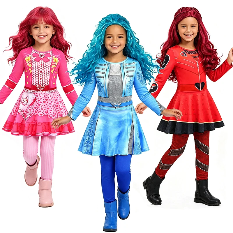 Descendants Pink Princess Queen of Hearts Chloe Fancy Girls Outfits Halloween Cosplay Performance Masquerade Children's Costume