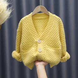 Little Girls Sweaters Autumn V-neck Cardigan Knit Wool Children Clothes Warm Winter Outfits for 4 5 6 7 8 9 10 11 12 Years