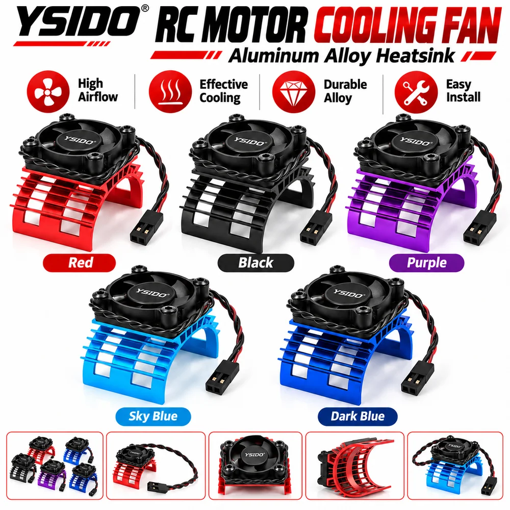 YSIDO RC Car 540 550 3650 3660 3665 Brushless Electric Motor Cover HeatSink Cooling Fan for Wltoys 124017 124016 Parts gallery 5