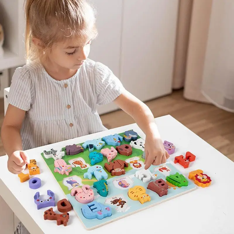 Letter Animals Puzzles Letter Game Matching Puzzle Wooden Alphabet Jigsaw Puzzle For Kids Boys Girls