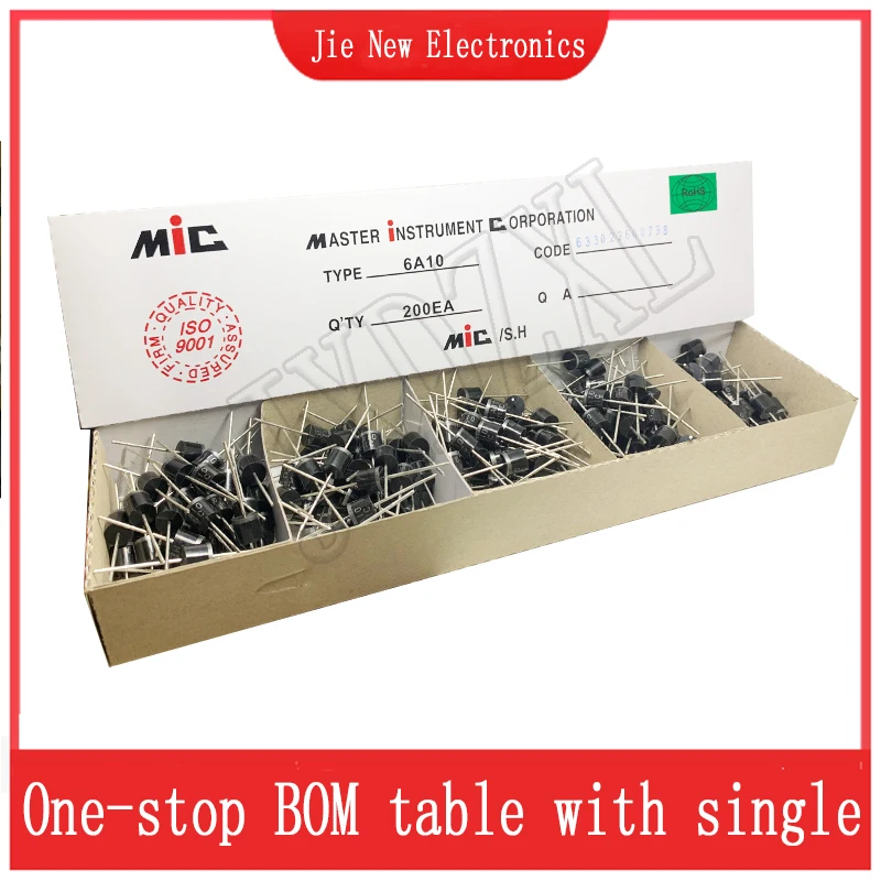 200PCS 6A10 10A10 20A10 6A/10A/20A 1000V R-6 Axial Rectifier Diode Brand New Authentic A box of 200 PCS