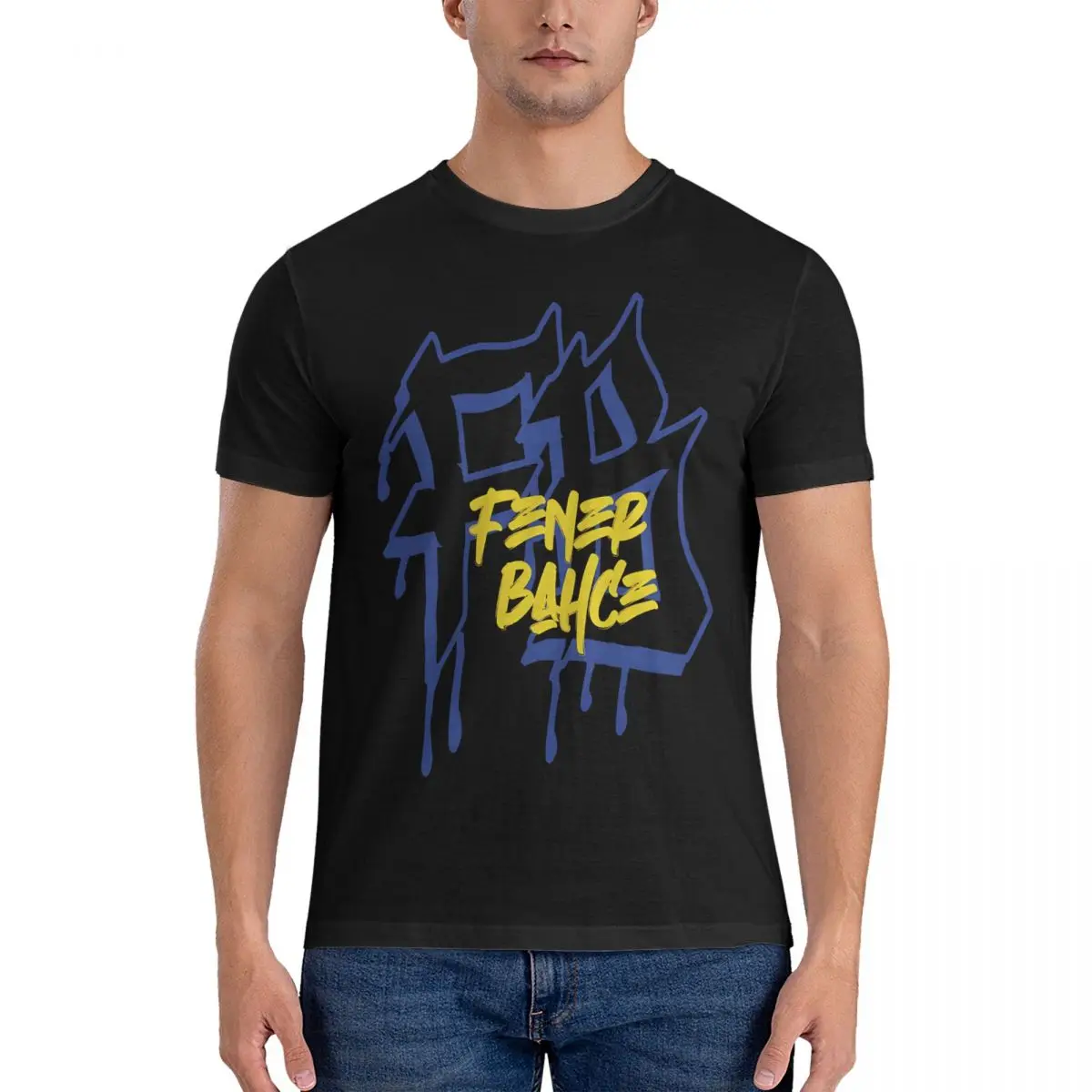 Men T-Shirts Graffiti Vintage 100% Cotton Tees Short Sleeve Fenerbahce T Shirt Round Neck Clothing Unique