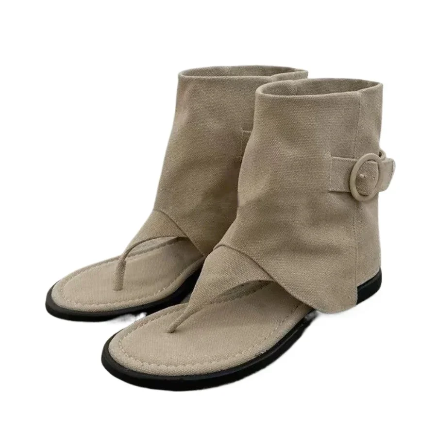 

Pop New 2025 Summer Women Sandals Boots Fashion Open Toe Flats Sheepskin Sandals Retro High Top Ladies Street Shoes Zapatos De M