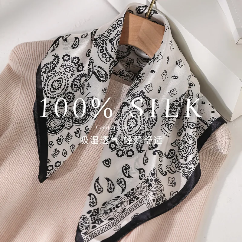 

100% Silk Scarf Square Hijab Hair Band Female Ribbon Bandana Shawl Designer Headscarf Accesories Luxury Brands Shawls