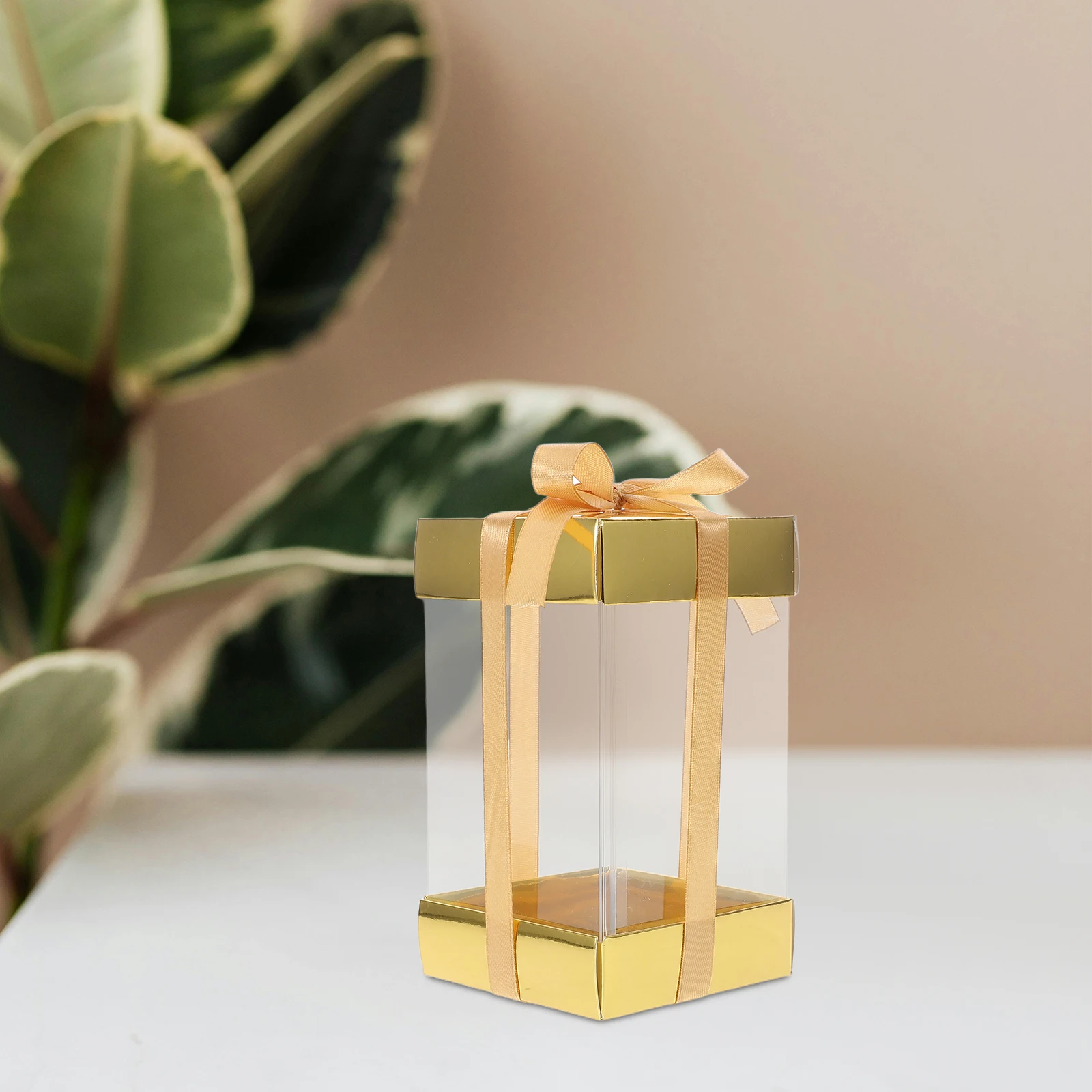 

10pcs Transparent Gift Box Foldable Clear Window PET Ribbon Mini Cupcake Storage Cake Holder Bakery Supplies