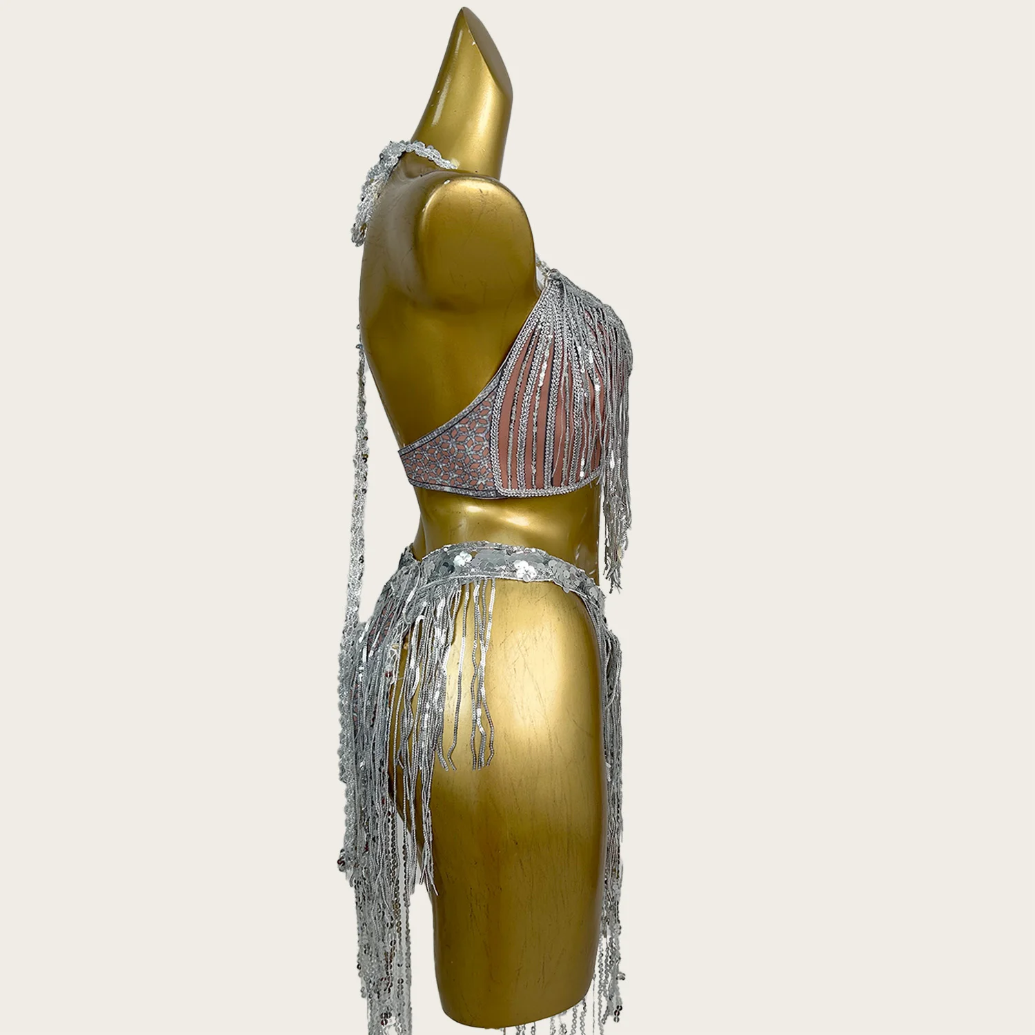 Sexy Drag Queen Performer Wear Tassel Sequins Bikini 2Pieces Set Festival Celebrate Bar Event Sexy Spicy Girl Outfit Xiaozhamao