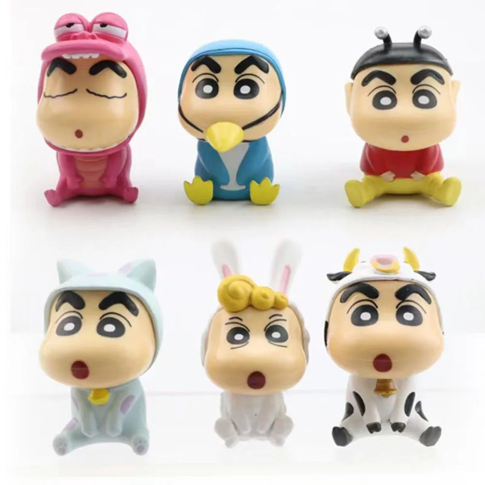 6Pcs/Set Crayon Shin Chan Action Figure Cartoon Japanese Kawaii Figurines Collectibles Movie Peripheral Toy Gifts for Children