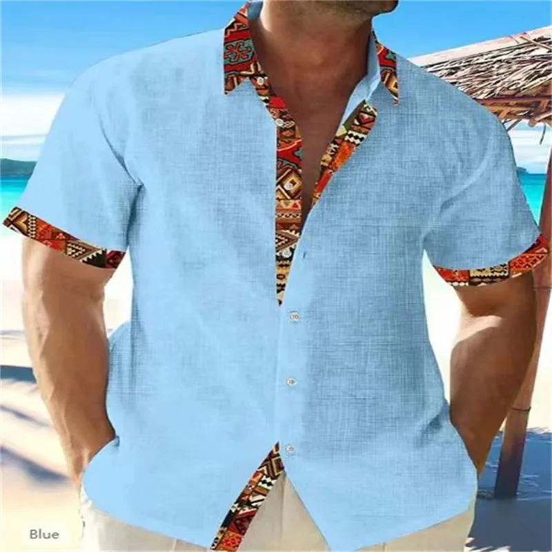 2024 solid color summer shirt men\'s Hawaiian shirt casual! Fashion street short sleeve beach holiday party men\'s pocket shirt